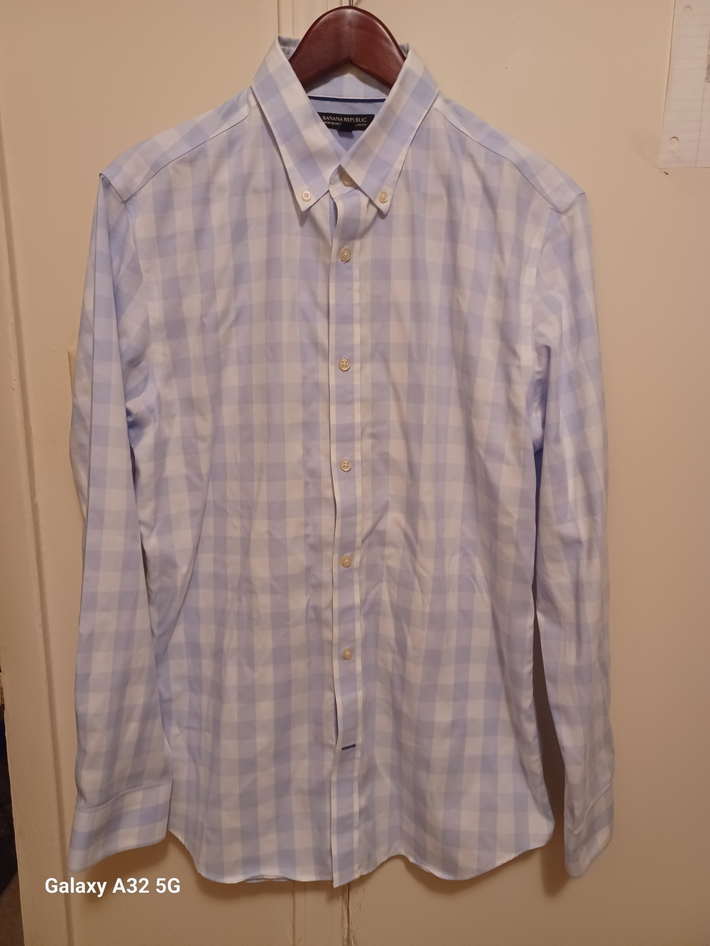 Banana Republic Light Blue and White Gingham Button-Down Shirt